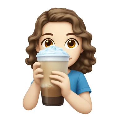 Pale skin girl with brown wavy hair and blue eyes drinking ice latte  sticker