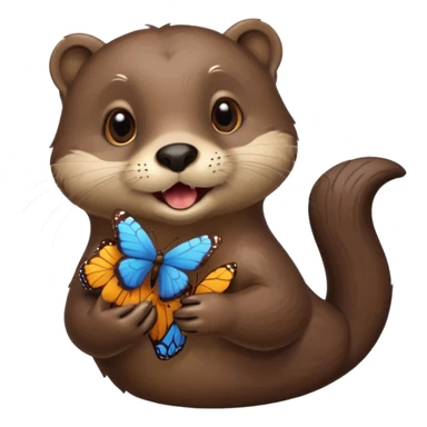 otter with a butterfly in the mouth  sticker