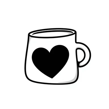 Hand drawn coffee mug with heart design sticker