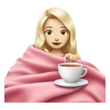 White blonde Girl drinking tea with pink blanket on sticker