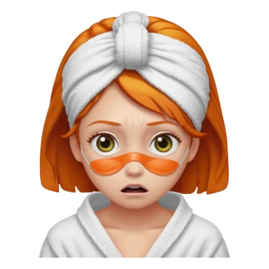 scared ginger girl with bath towels and eye patches sticker