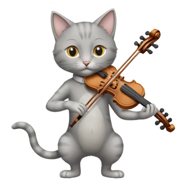 thin grey cat play violin, long full body, no tail sticker
