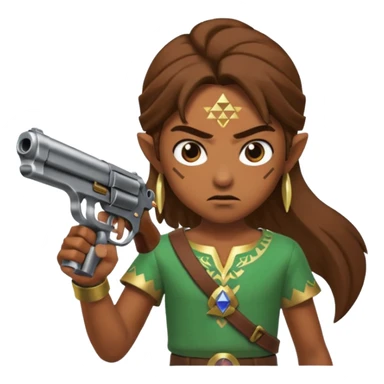 A caca whit a gun that shoot a zelda sticker