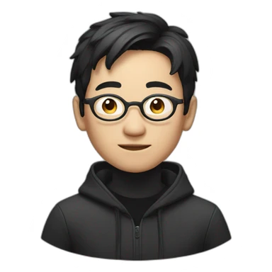 A mature Chinese boy with black hair and circle-shaped eyeglasses wearing black hoodie sticker