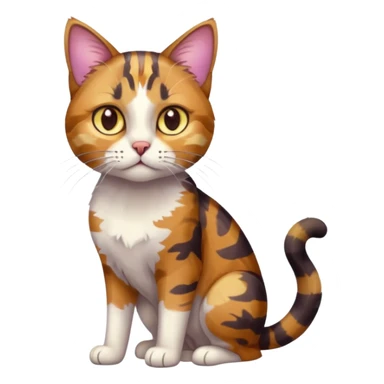 full body anxious looking colourful light calico tabby cat with hazel eyes and patchy brown tabby sections of fur sticker