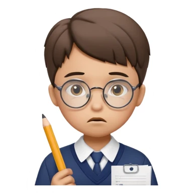 Frowns with Glasses, Angry Student: Teen in uniform, round glasses, holding test paper, pouting
 sticker