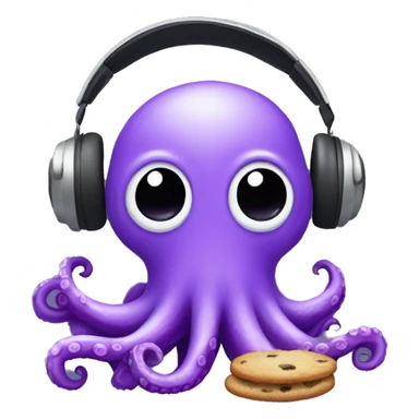 Viola purple colored Octopus with headphones enjoying music and holding a half eaten cookie sticker
