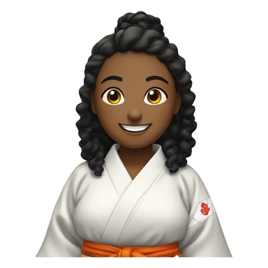 fat black curly hair girl smiling with judo kimono smiling sticker