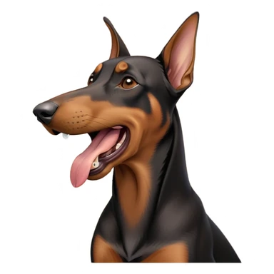 cinematic-cute-yawning-doberman-portrait-emoji,-head-tilted-slightly-with-a-dramatic,-wide-open-yawn,-revealing-a-sleek black and brown fur-with-a-subtle-shimmer,-floppy-ears-slightly-drooping,-round-brown-eyes-barely-open-in-drowsy sticker
