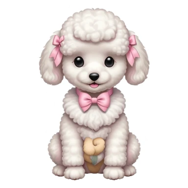 white poodle puppy full body sitting with pastel pink bow collar  sticker