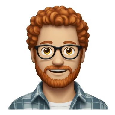 man around 45 with with redhead short mid-curly hair. with beard and glasses and freckles. scarlet checked shirt sticker