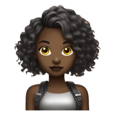 cute punk girl in yellow dress dark skin with yellow eyes and dark curvy hairs drummer sticker