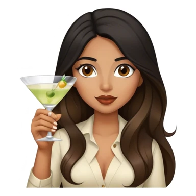 black haired female Hispanic looking drinking martini long hair brown balayage  sticker