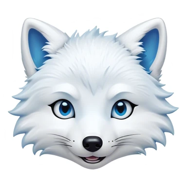 Cinematic Comical Arctic Fox Portrait Emoji, Head tilted dramatically with an exaggeratedly amused expression, featuring a striking, glossy white Fur with bold icy blue accents and wide, expressive eyes filled with playful disbelief, Simplified yet hilariously expressive features, highly detailed, glowing with a slightly sassy glow, high shine, dramatic yet playful, stylized with an air of cheeky arctic mischief, bright and endearing, soft glowing outline, capturing the essence of a spirited and over-the-top arctic fox, so meme-worthy it feels like it could side-eye its way into internet fame instantly! sticker