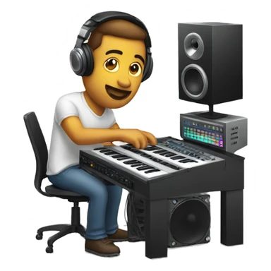 Men producing music in a computer with speakers and mixer  sticker