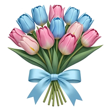 Pastel blue and pastel pink tulip bouquet tied together bya white ribbon  sticker