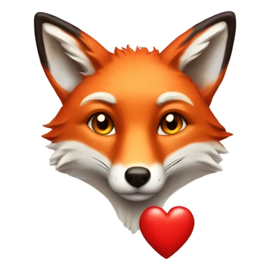 deep lush red fox face with tiny red heart instead of eyes sticker