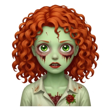 a curly girl red-haired with green eyes zombie sticker
