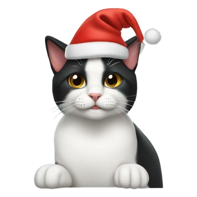 Tuxedo cat wearing a Christmas hat sticker