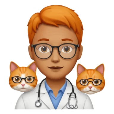 Veterinario trigueño con lentes y  un gato naranja sticker
