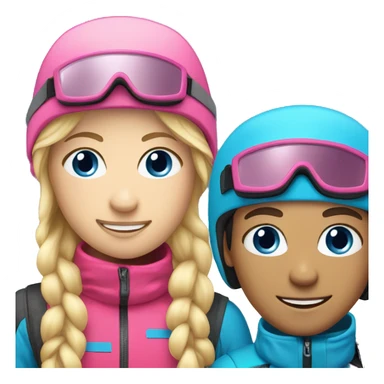 Skier boy and Skier girl with blonde hair and pink gear blue eyes  sticker