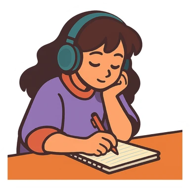 lofi animated girl writing in a notebook, soft colors, vibrant toon style sticker