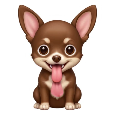 Generate an emoji of a chocolate-colored Chihuahua puppy with its tongue sticking out sticker
