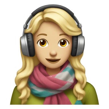 Blonde girl wearing a scarf with headphones on jamming to music sticker