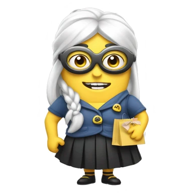 Despicable 4 character mega minion with a white hair bow and skirt, eyelashes, and shopping bags sticker