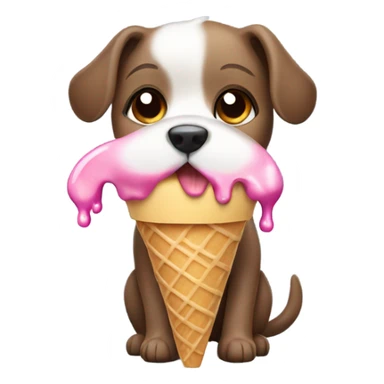 Cute dog eating ice cream in the rain sticker