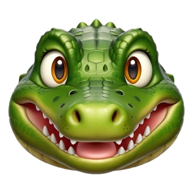 cinematic-realistic-cute-crocodile-portrait-emoji,-head-tilted-playfully-and-inquisitively,-featuring-a-robust,-well-defined-build-with-intricately-detailed,-glossy-olive-green-scales-and-a-surprisingly-endearing-face-with-round,-sparkling eyes sticker