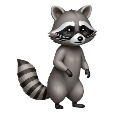 Cinematic-Raccoon-Realistic-Full-Body-Standing on all fours-Emoji – Tail flicking lazily, head tilted dramatically, thick grey fur with a signature black mask, sharp and alert ears, simplified yet realistic focused features, highly detailed, glowing with an almost sarcastic glow. sticker