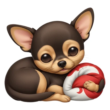 A high-resolution photo-realistic digital illustration of a cute  black with a bit of tan chihuahua with eyes closed shut sleeping lazily on the ground sticker