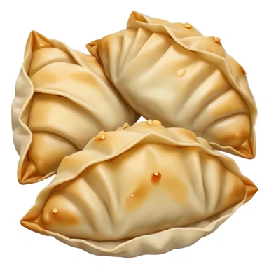 Gyoza Cinematic Realistic Gyoza Dish Emoji, depicted in a close-up view of 1 to 2 delicate dumplings with a crisp, golden exterior and savory filling, rendered with exquisite detail and dynamic lighting. sticker