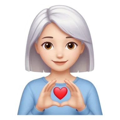 Beautiful girl. Platinum-colored hair just below the shoulders, straight, brown eyes, sweet smile. Hands in the shape of a heart.  sticker
