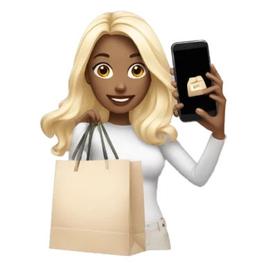 white influencer taking selfie with a shopping bag sticker
