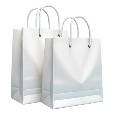 A 3D emoji of two white paper shopping bags, one large and one small, standing next to each other. Soft studio lighting, smooth 3D rendering, claymorphism style, minimalist design, cute, high resolution, isolated on a white background. sticker