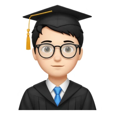 boy with glasses black hair in graduation suit sticker