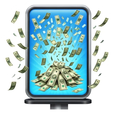 a street billboard advertisement money falling down in front of it sticker