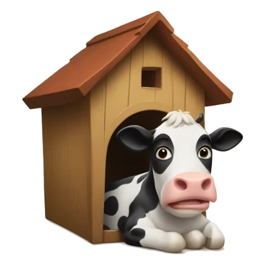 a cow in a doghouse sticker