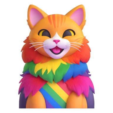a happy cat with pride flag colors sticker