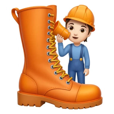 Person licking a large orange work boot sticker