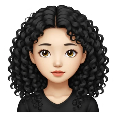Korean woman with black cute long curly hair  with a black top with long lashes sticker