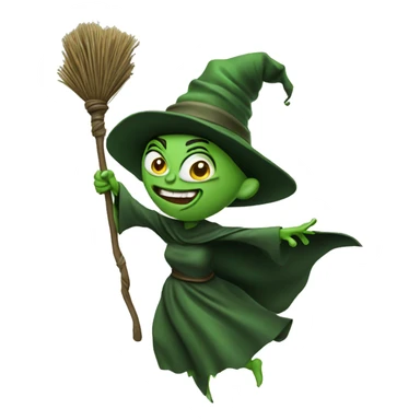 Ugly mad green witch, flying on a broom sticker