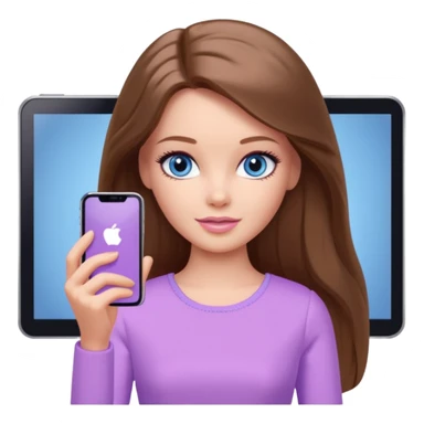 beautiful barbie girl with long brown hair, blue eyes and wearing light purple clothes watching netflix on tv sticker