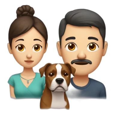 Sad Man with Chinese wife and brown Staffordshire terrier dog sticker