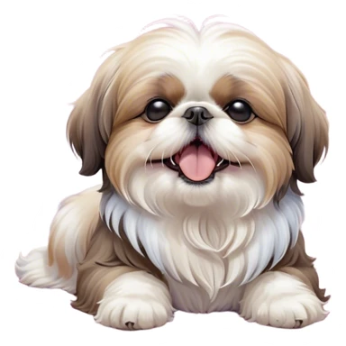Cinematic Cute Yawning Shih Tzu Portrait Emoji, Head gently tilted with an irresistibly cute yawn and sleepy, half-closed eyes, showcasing a luxurious, fluffy fur in gentle pastel tones, simplified yet endearingly detailed, glowing with a soft, drowsy radiance, high shine, exuding tender, sleepy charm, styled with a delicate, soft glowing outline, capturing the essence of a Shih Tzu caught in a moment of adorable, sleepy bliss! sticker
