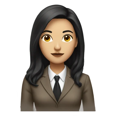 Female defense attorney with long black hair with brown suit sticker