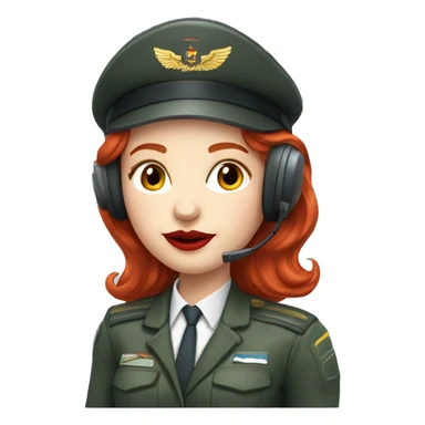 Redhead Russian pilot girl with red lips with airplane pilot headset   sticker