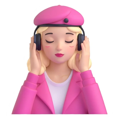 girl wearing a pink beret and AirPods Max headphones, listening to music with closed eyes sticker